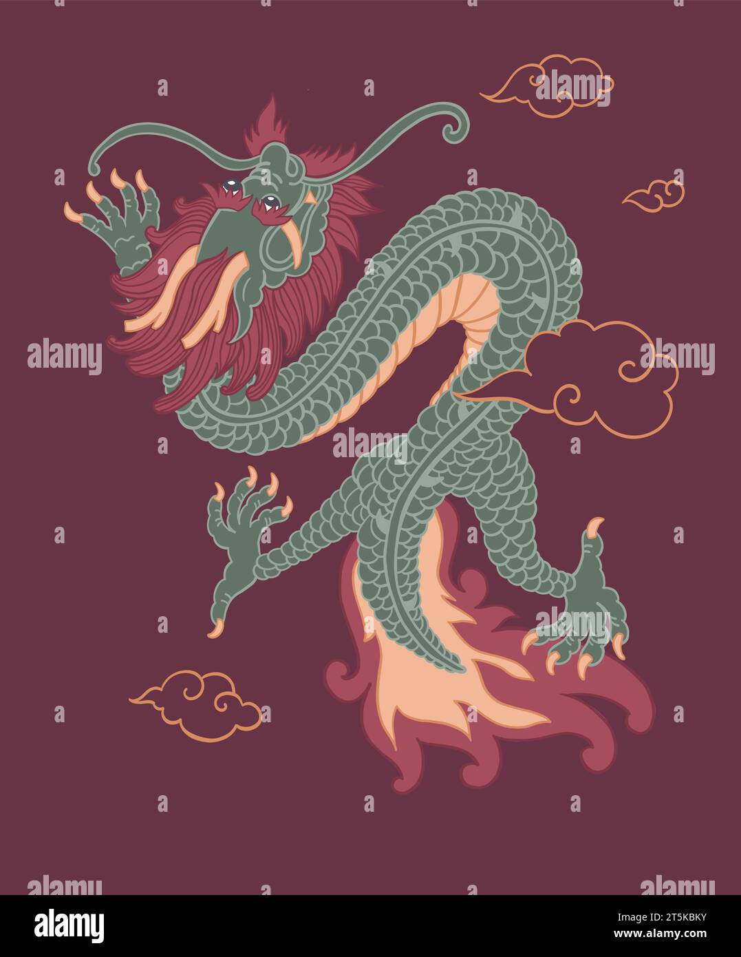 Folklore creature, Chinese dragon with tail vector Stock Vector Image