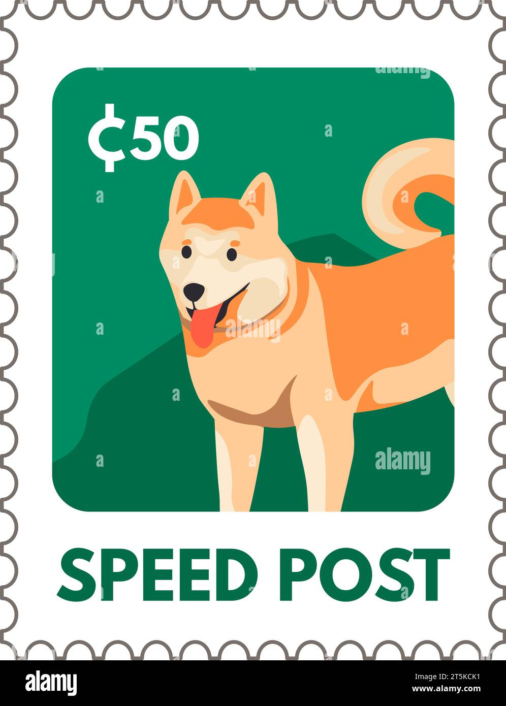 Speed post, postmark with akita inu dog vector Stock Vector