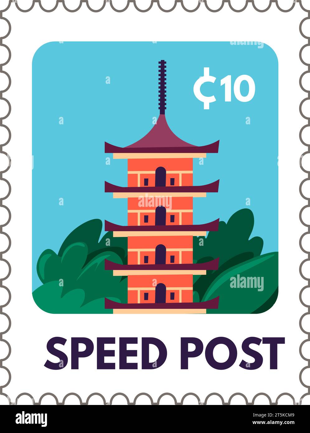 Speed post, postmark with Japanese temple vector Stock Vector