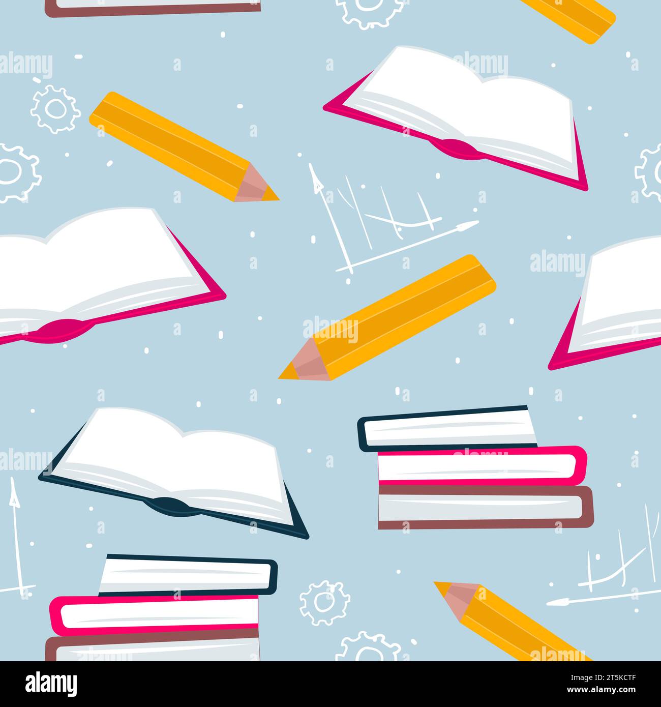 Maths graphics, pencils and books seamless pattern Stock Vector