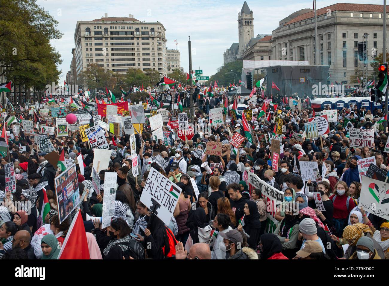 Pro-Palestinian demonstration rally  for Israel-Gaza cease-fire at Freedom Plaza. Washington DC. USA. November 4. 2023 Stock Photo