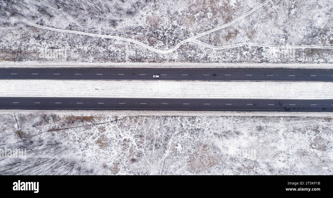 Aerial view snowy fields forest hi-res stock photography and images - Alamy