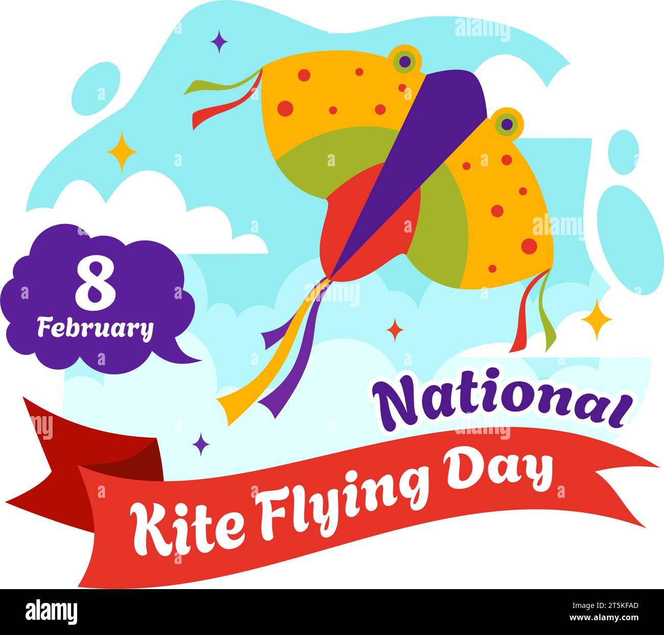 National Kite Flying Day Vector Illustration on February 8 of Sunny Sky