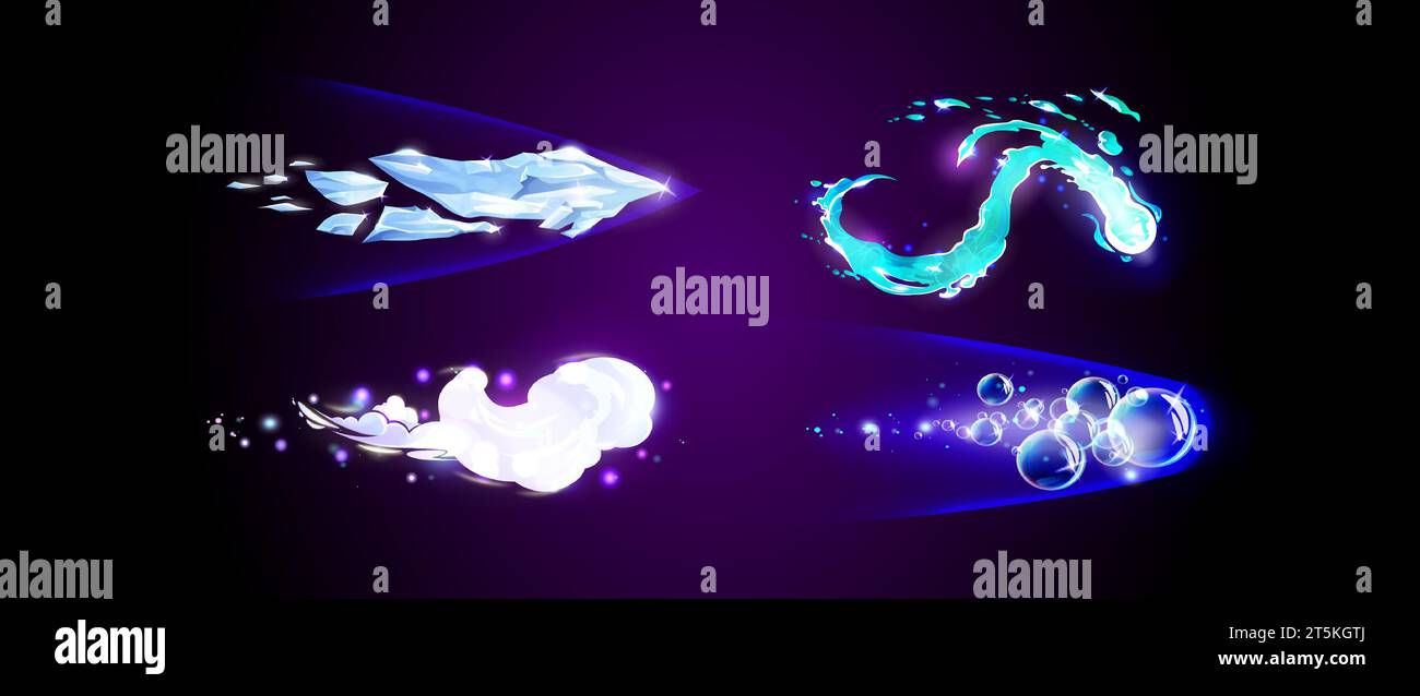 Magic power strike effects set isolated on dark background. Vector