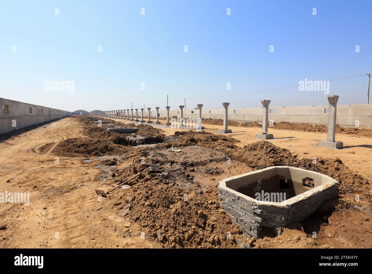Reinforced concrete prefabrication on construction site Stock Photo
