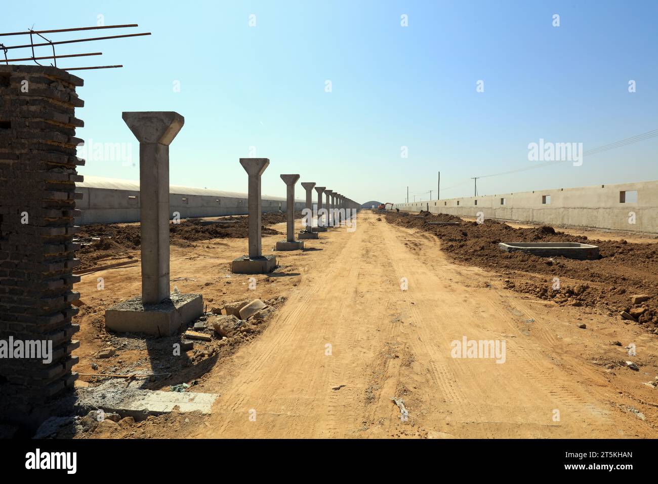 Reinforced concrete prefabrication on construction site Stock Photo