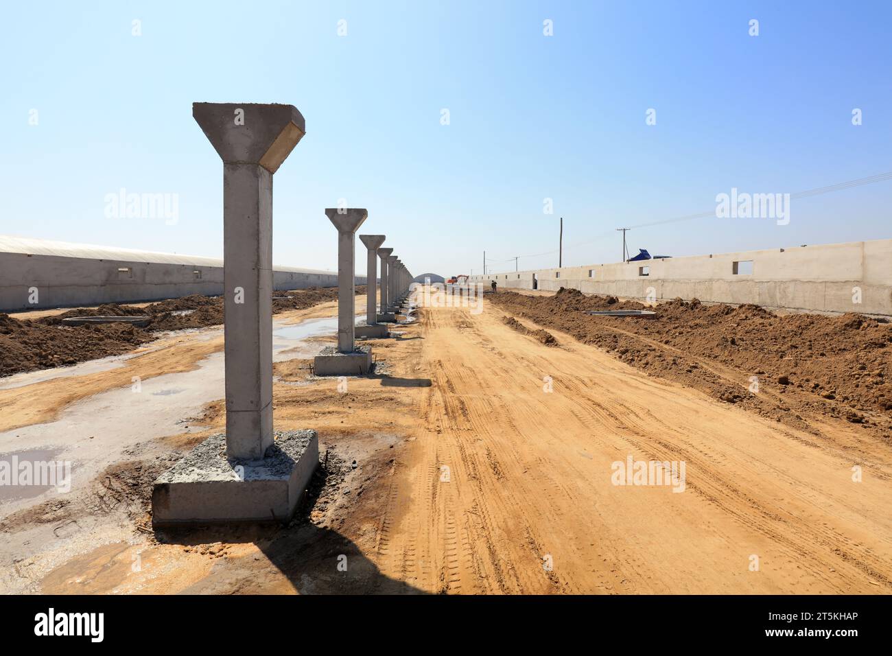 Reinforced concrete prefabrication on construction site Stock Photo