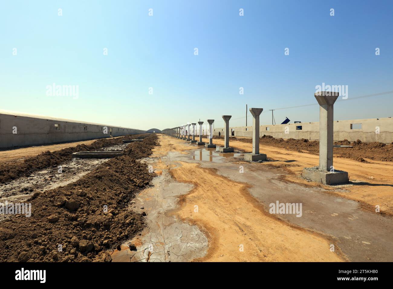 Reinforced concrete prefabrication on construction site Stock Photo