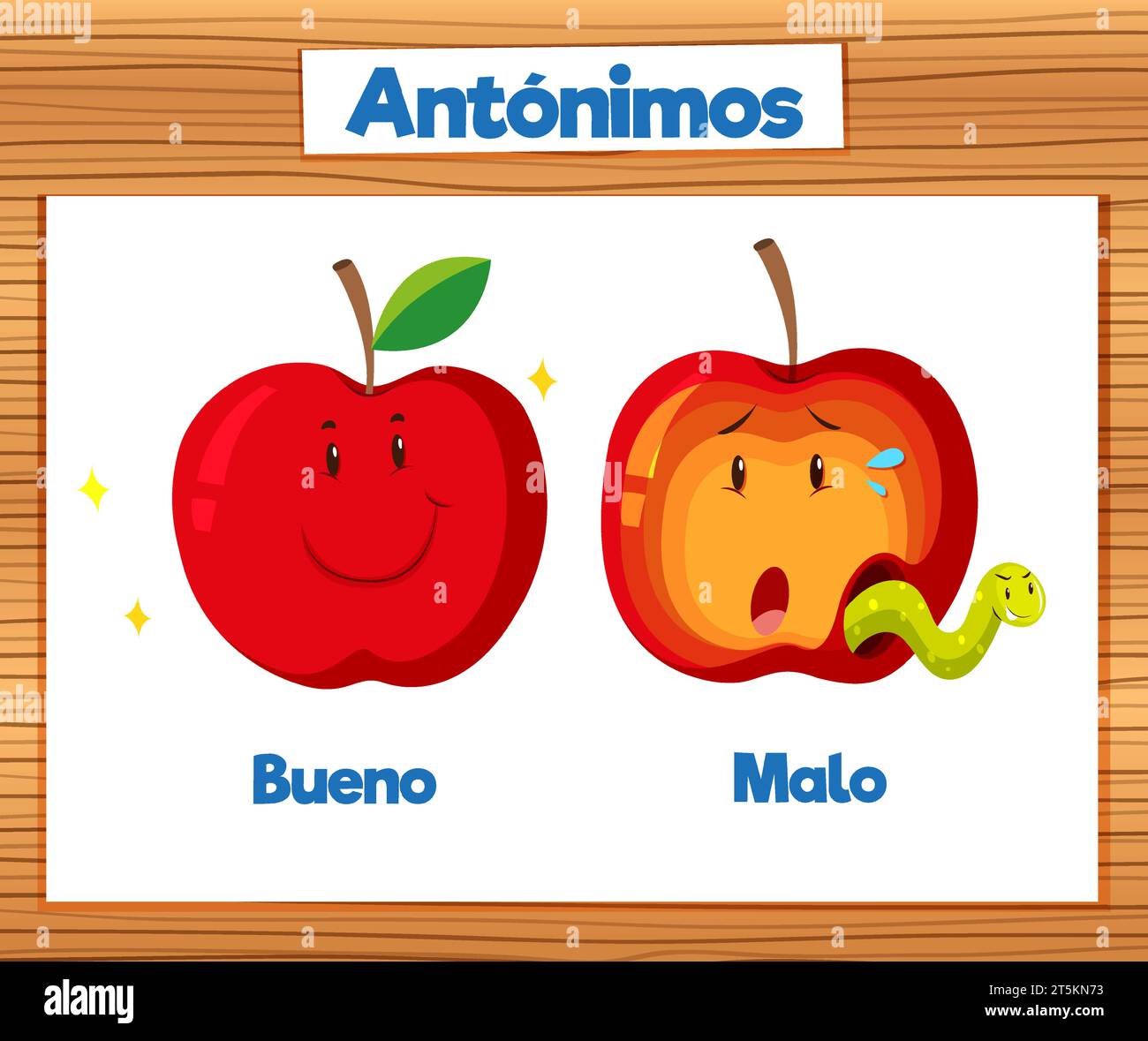 Cartoon illustration of Bueno and Malo, meaning good and bad Stock
