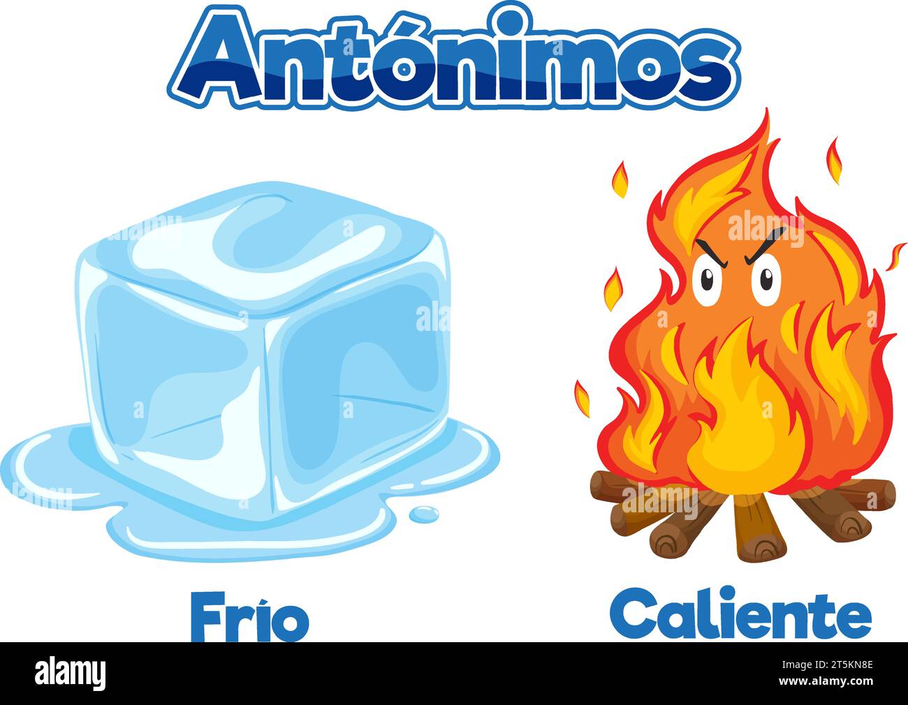 A vector cartoon illustration of Spanish words for cold and hot Stock