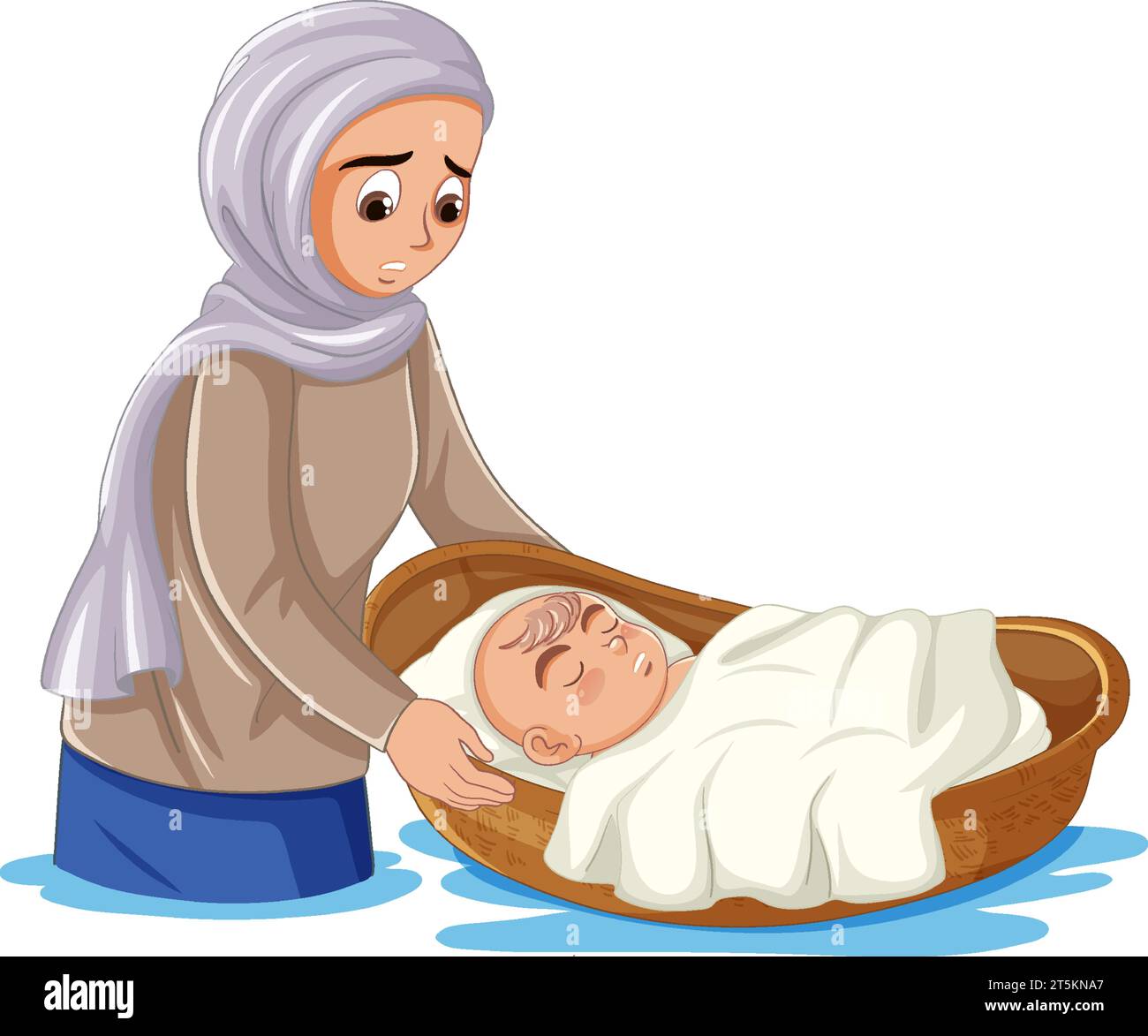 Illustration of baby Moses floating along the Nile River Stock Vector