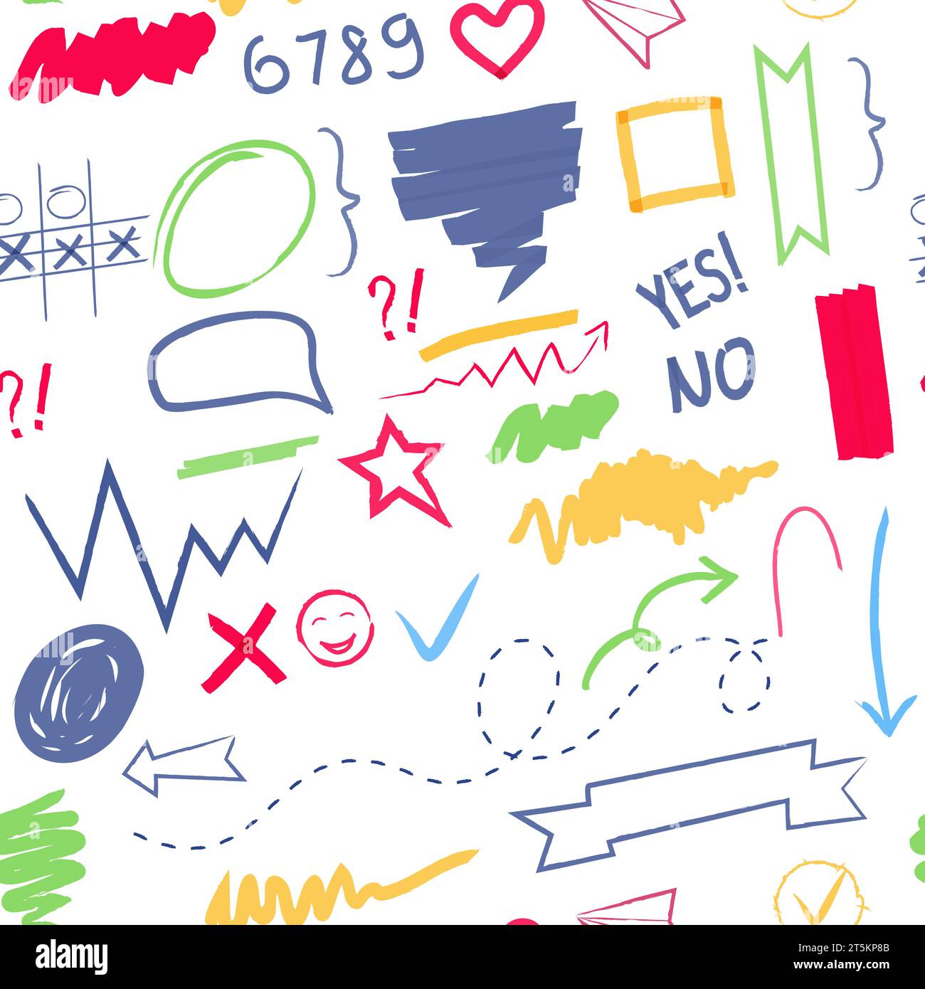 Doodle pattern. hand drawn colored lines arrows. Vector doodles seamless background Stock Vector
