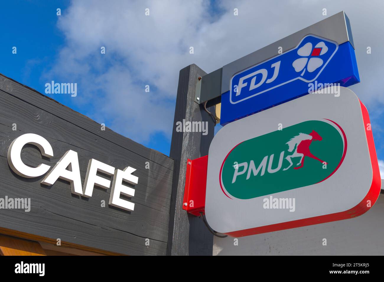 Bordeaux , France - 10 31 2023 : fdj pmu logo text and sign brand front of facade store french cafe in coffee entrance Stock Photo