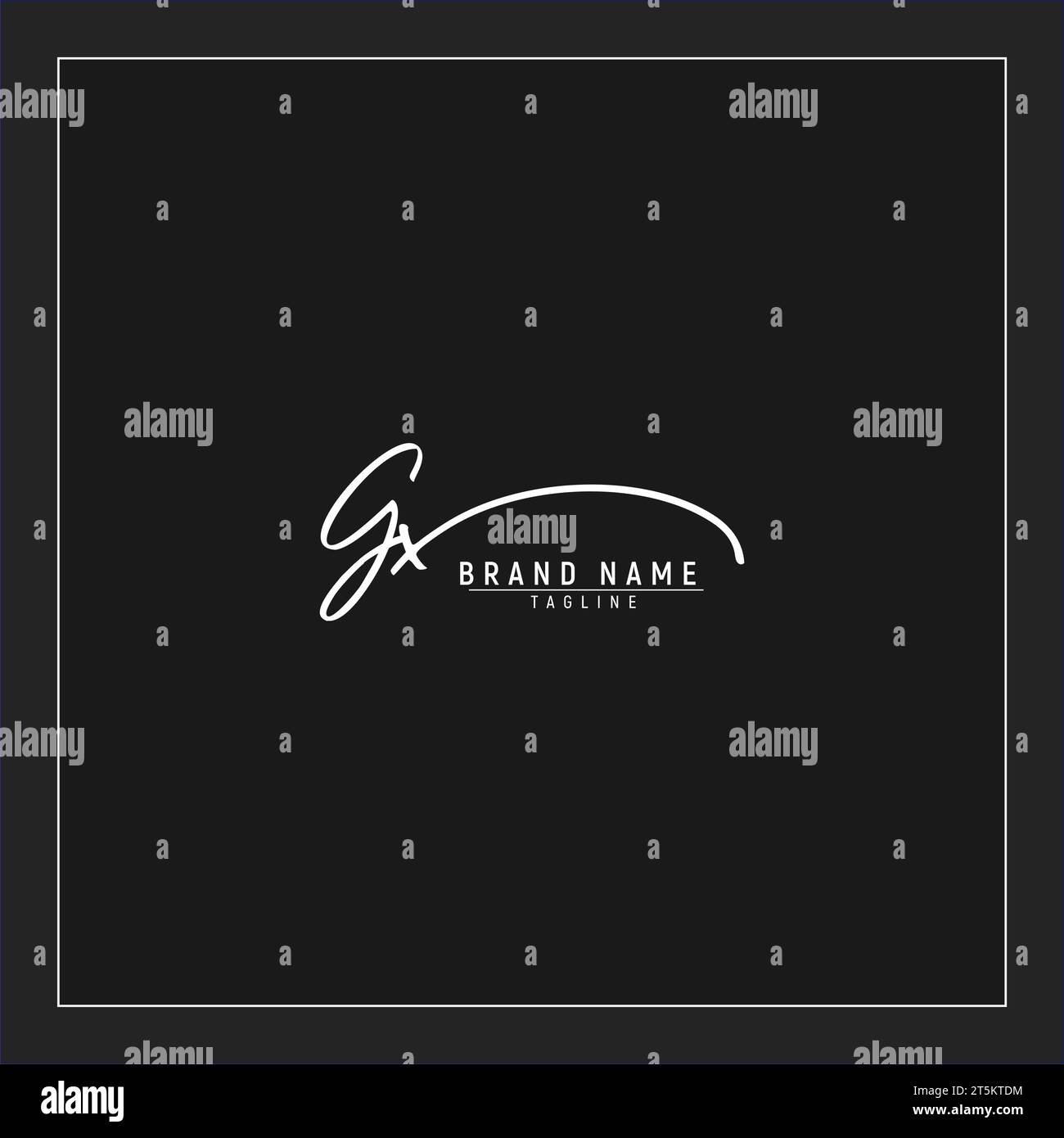 luxury initial GX logo initials signature handwriting monogram isolated on black background Stock Vector