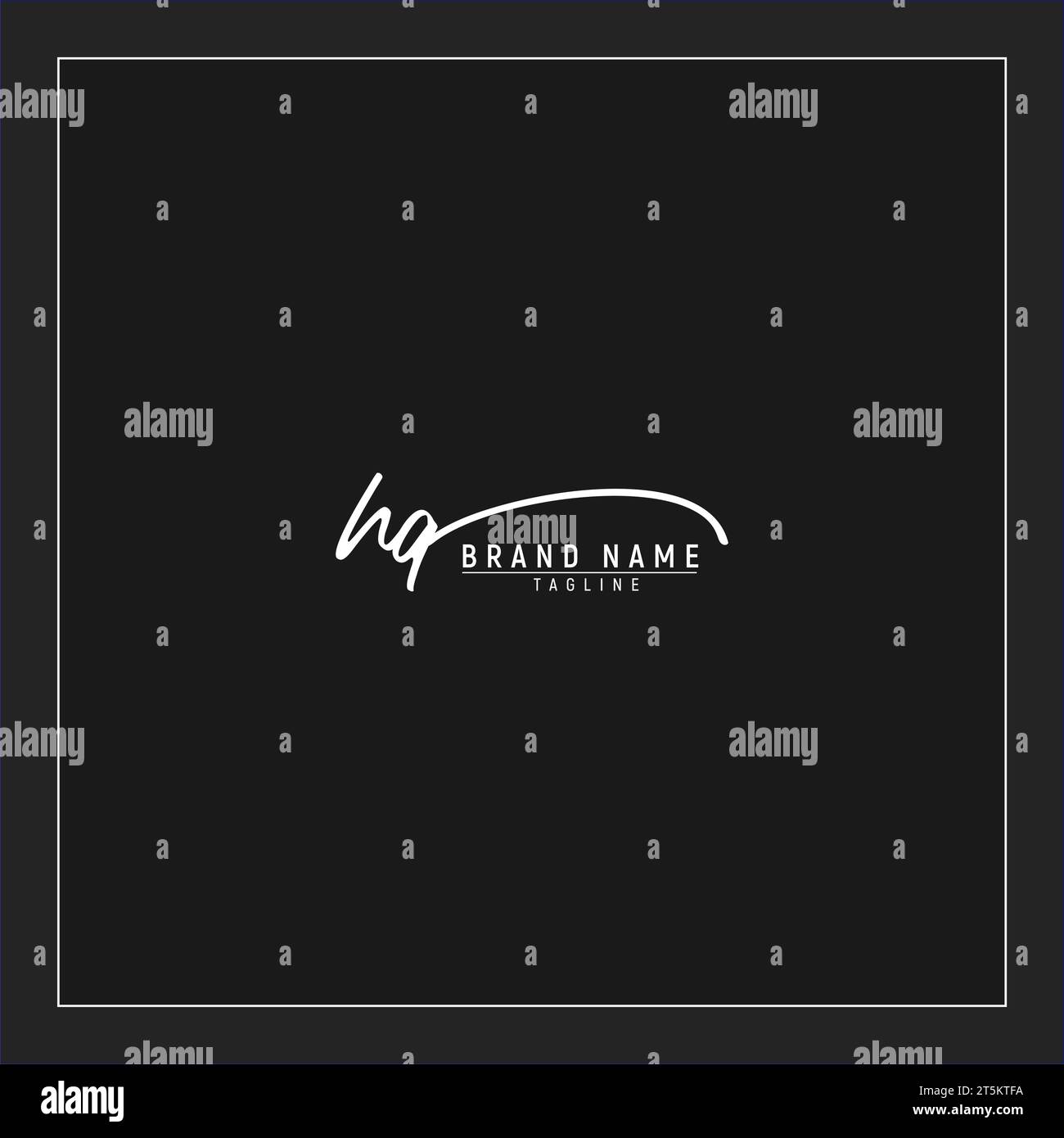 luxury initial HQ logo initials signature handwriting monogram isolated on black background Stock Vector