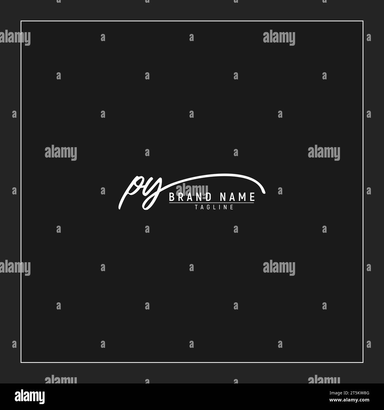 luxury initial PY logo initials signature handwriting monogram isolated on black background Stock Vector