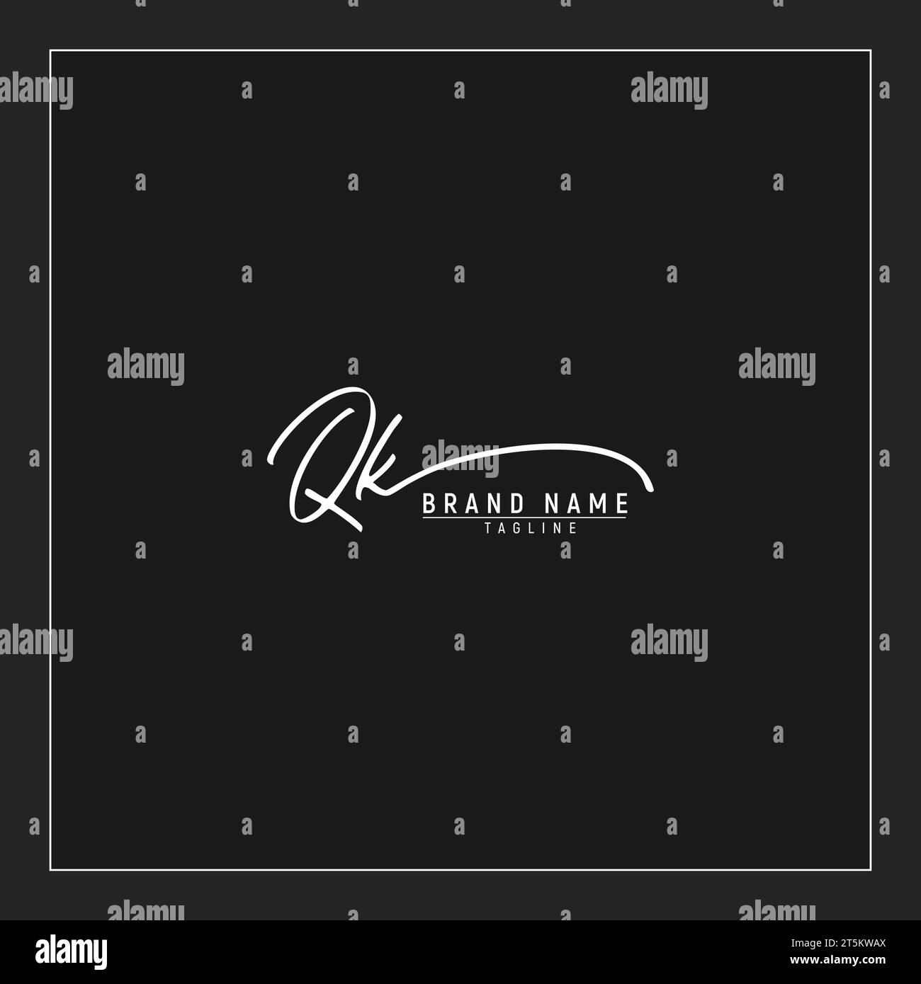 luxury initial QK logo initials signature handwriting monogram isolated on black background Stock Vector