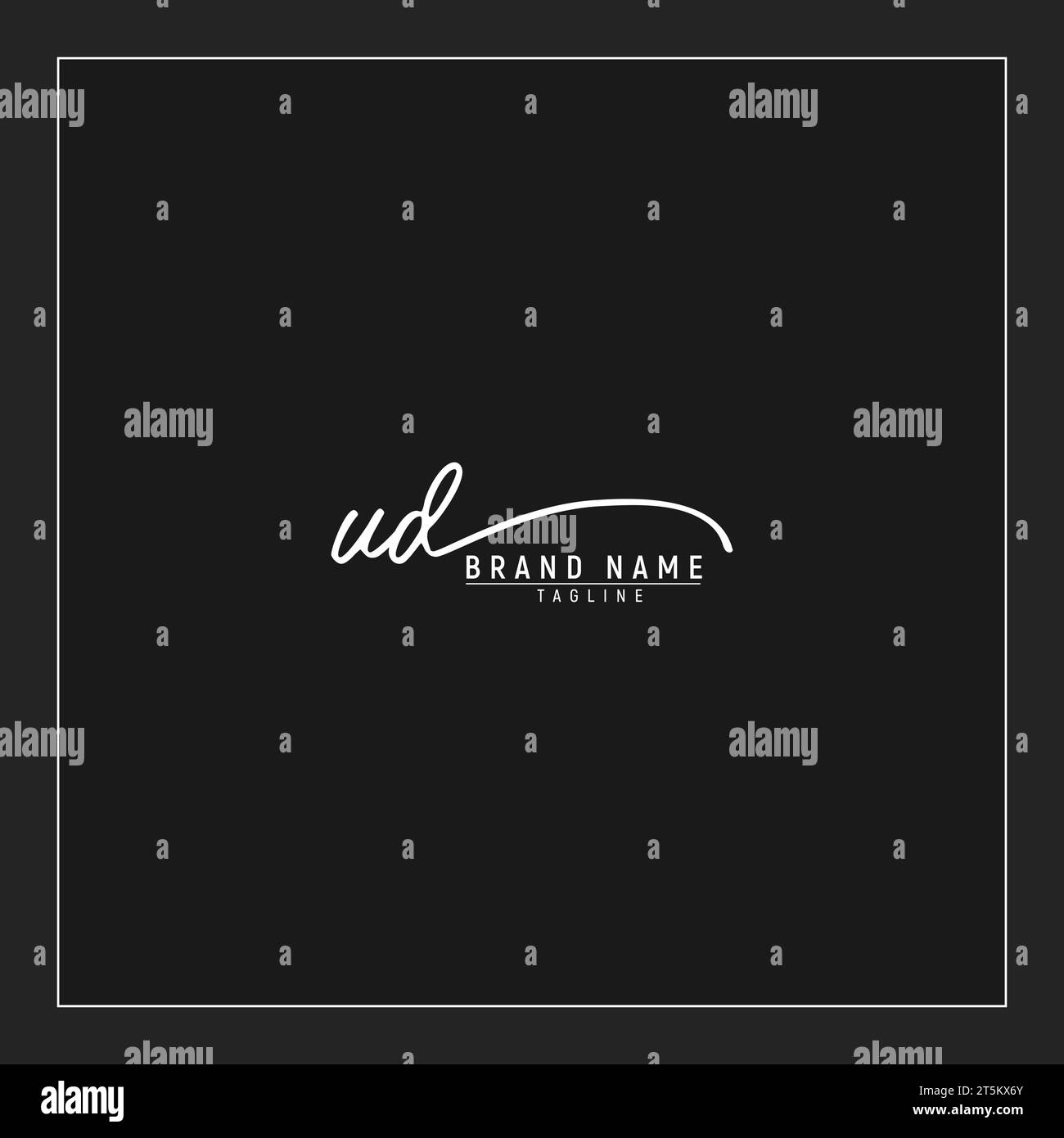 luxury initial UD logo initials signature handwriting monogram isolated on black background Stock Vector
