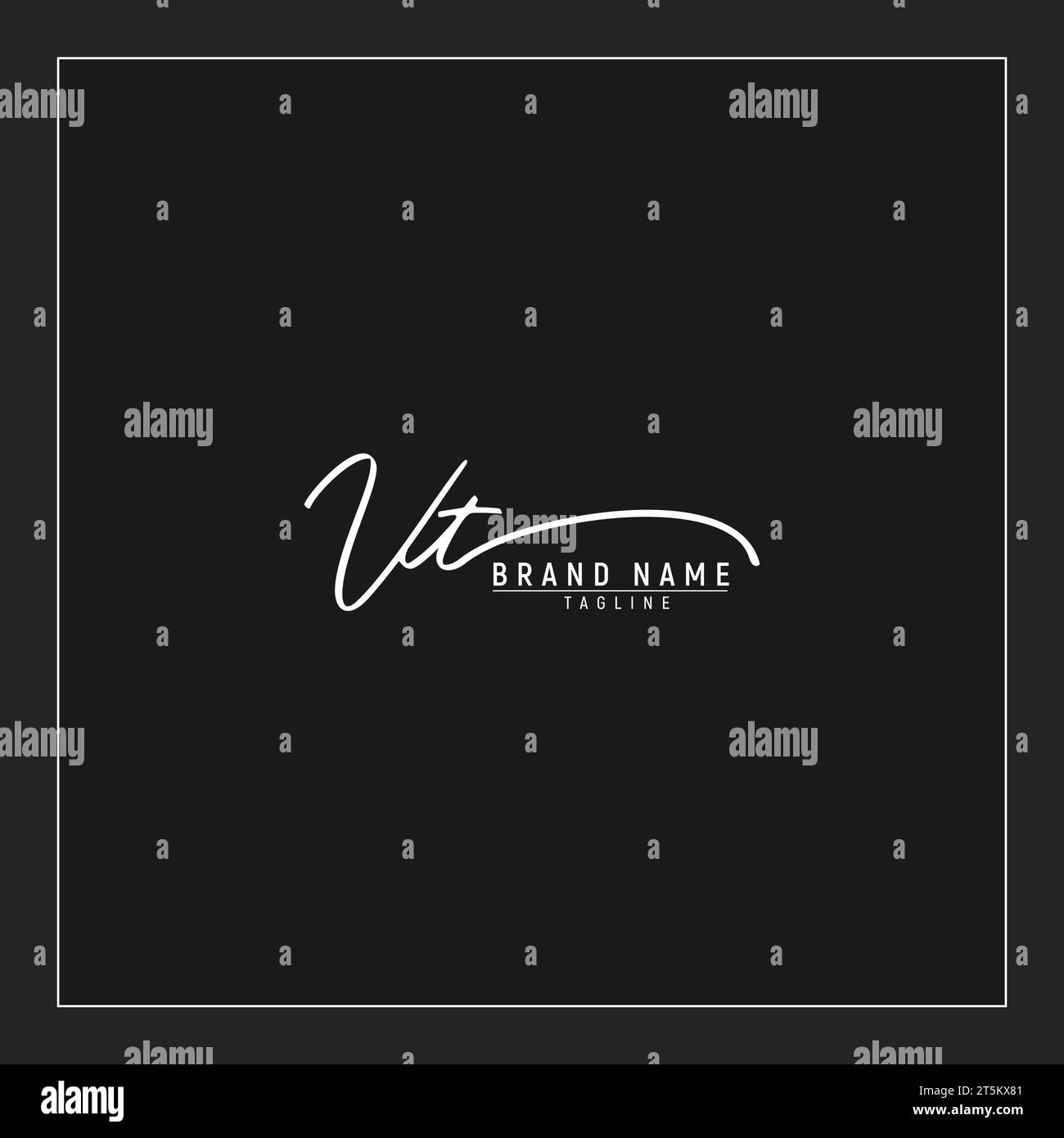 luxury initial VT logo initials signature handwriting monogram isolated on black background Stock Vector