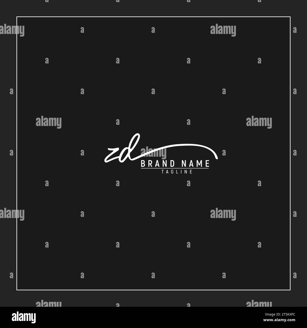 luxury initial ZD logo initials signature handwriting monogram isolated on black background Stock Vector