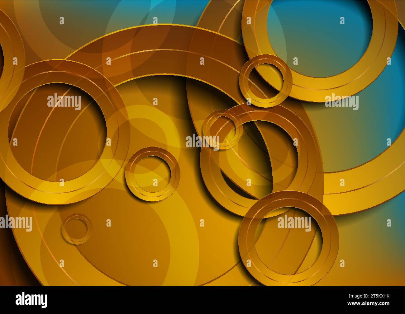 Golden and blue glossy circles abstract tech modern background. Vector design Stock Vector