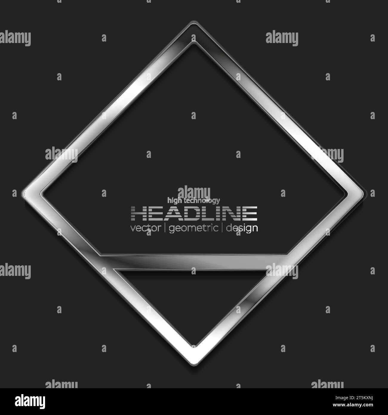 Silver metallic abstract geometric shape logo. Technology vector background Stock Vector