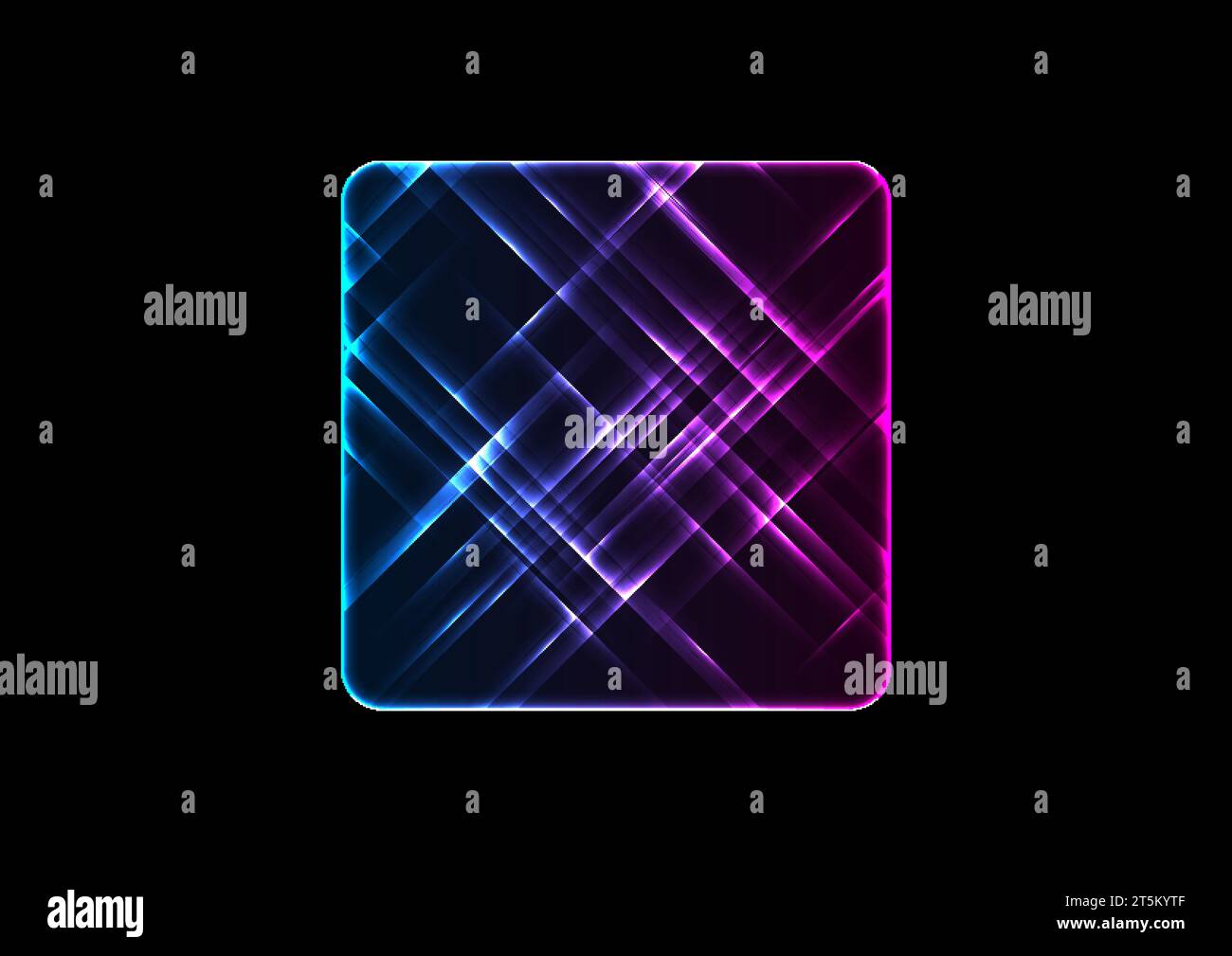 Blue and purple glowing neon square abstract tech background. Geometric vector design Stock Vector