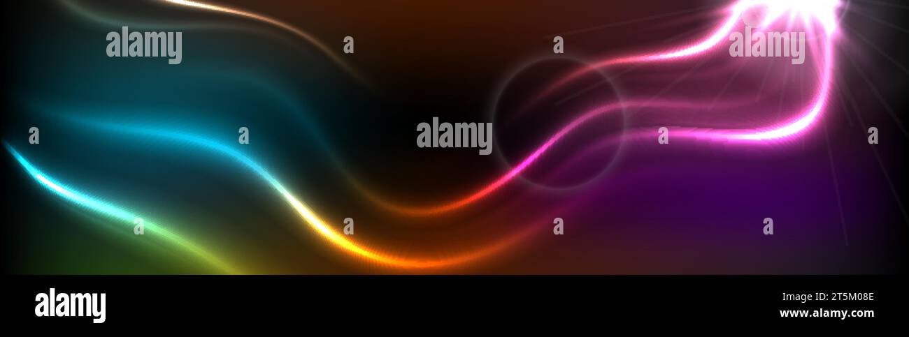 Colorful neon glowing waves abstract banner. Futuristic luminous vector ...