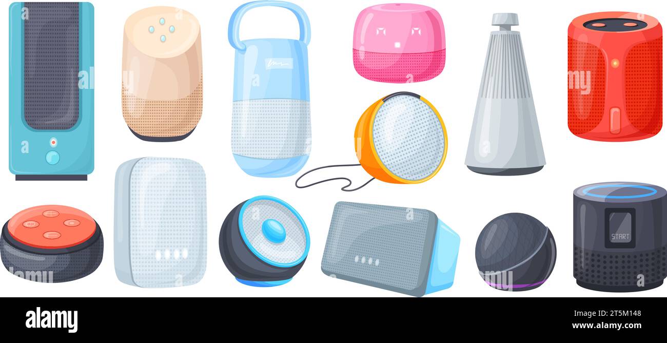 Smart home speaker. Wireless speakers connected voice assistant control, room audio system
