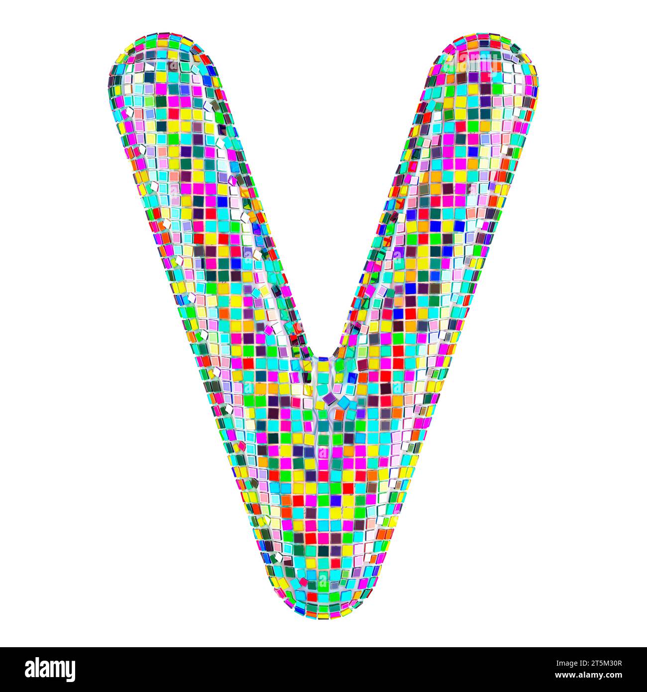 Mosaic font, letter V from vivid mosaic pieces. 3D rendering isolated ...