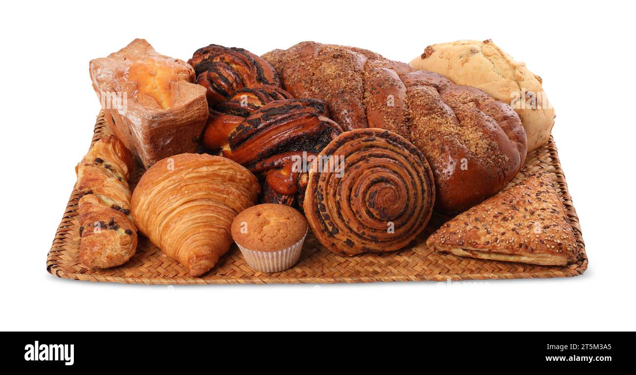 Different tasty freshly baked pastries isolated on white Stock Photo ...