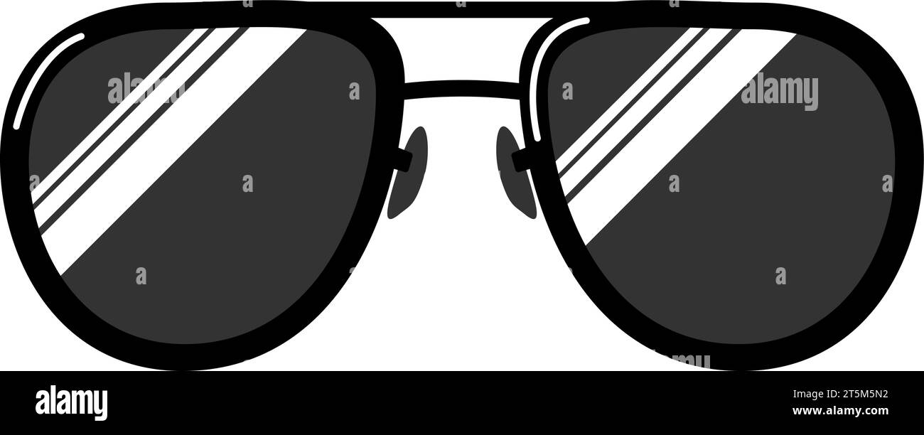 Classic aviator glasses. Health and vision protection. Eye protection accessory. Cartoon monochrome black and white vector isolated on white backgroun Stock Vector