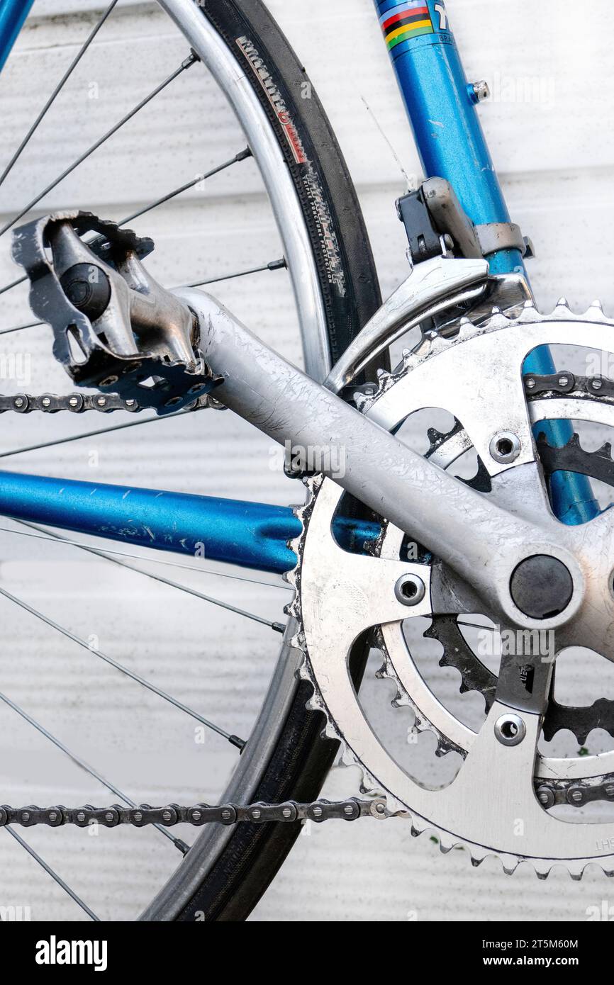 Crankset on a classic steel frame Paul Milnes racing bicycle from the 1990's Stock Photo