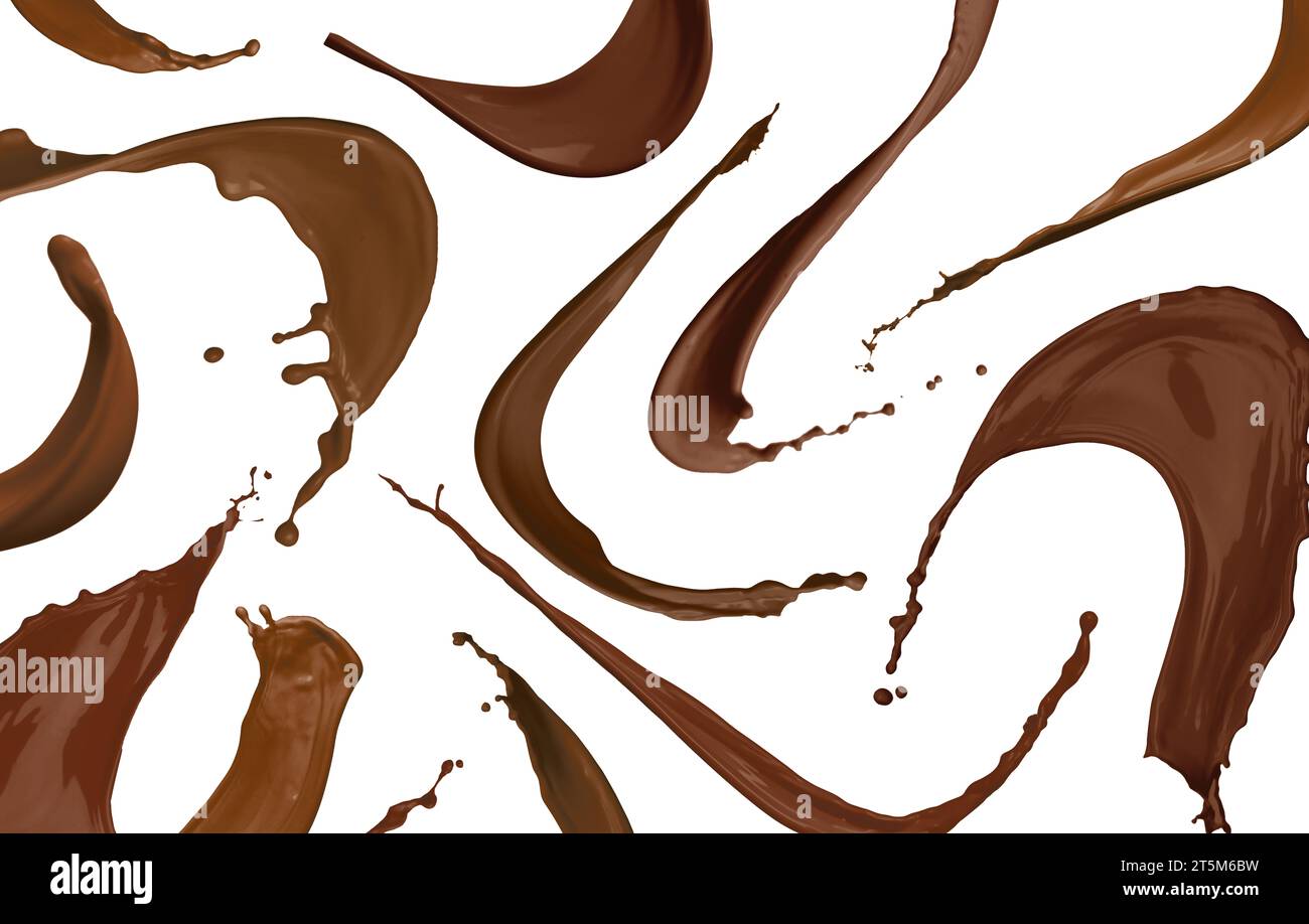 Chocolate Splashes Many chocolate color splashes on white background Stock Photo - Alamy