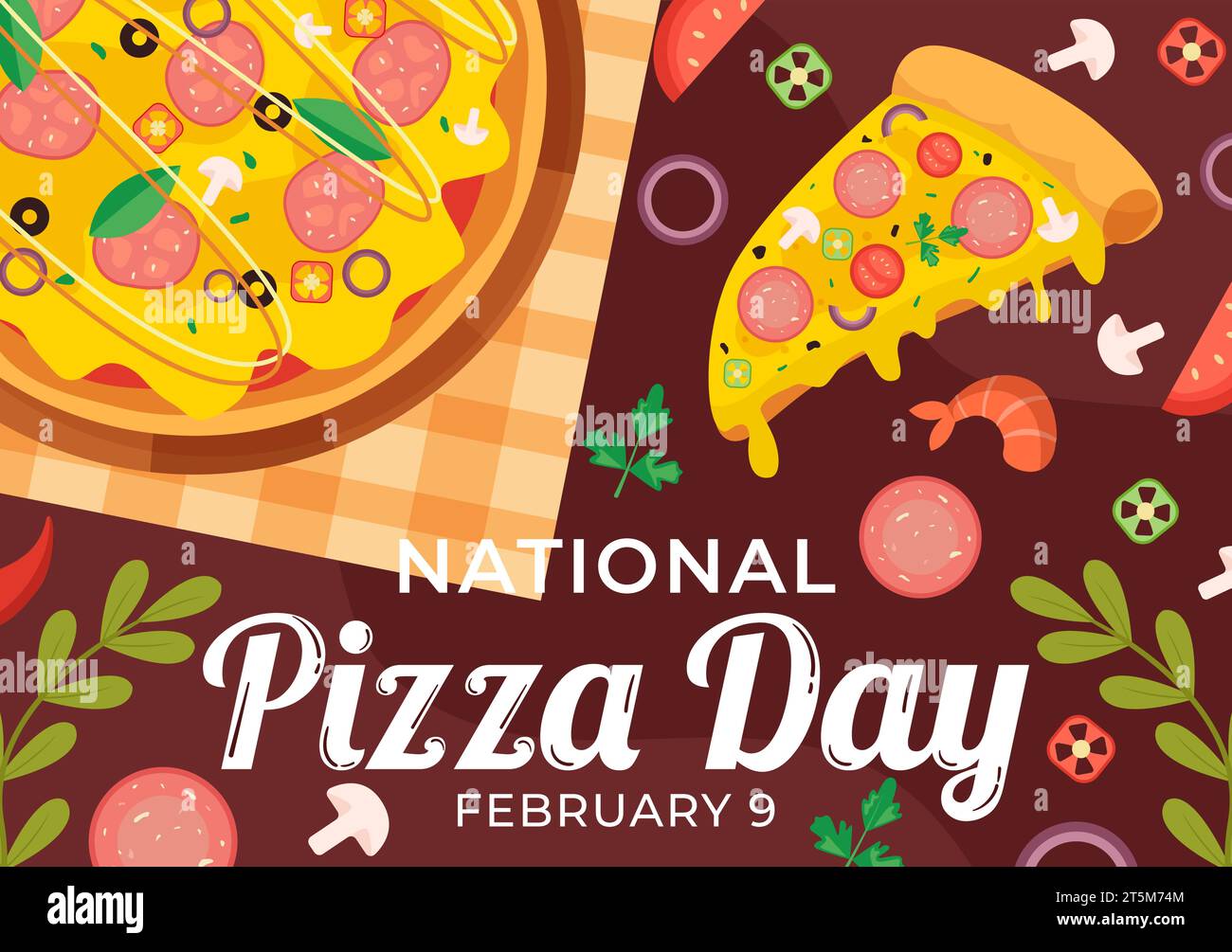 National Pizza Day Vector Illustration on February 9 with Various