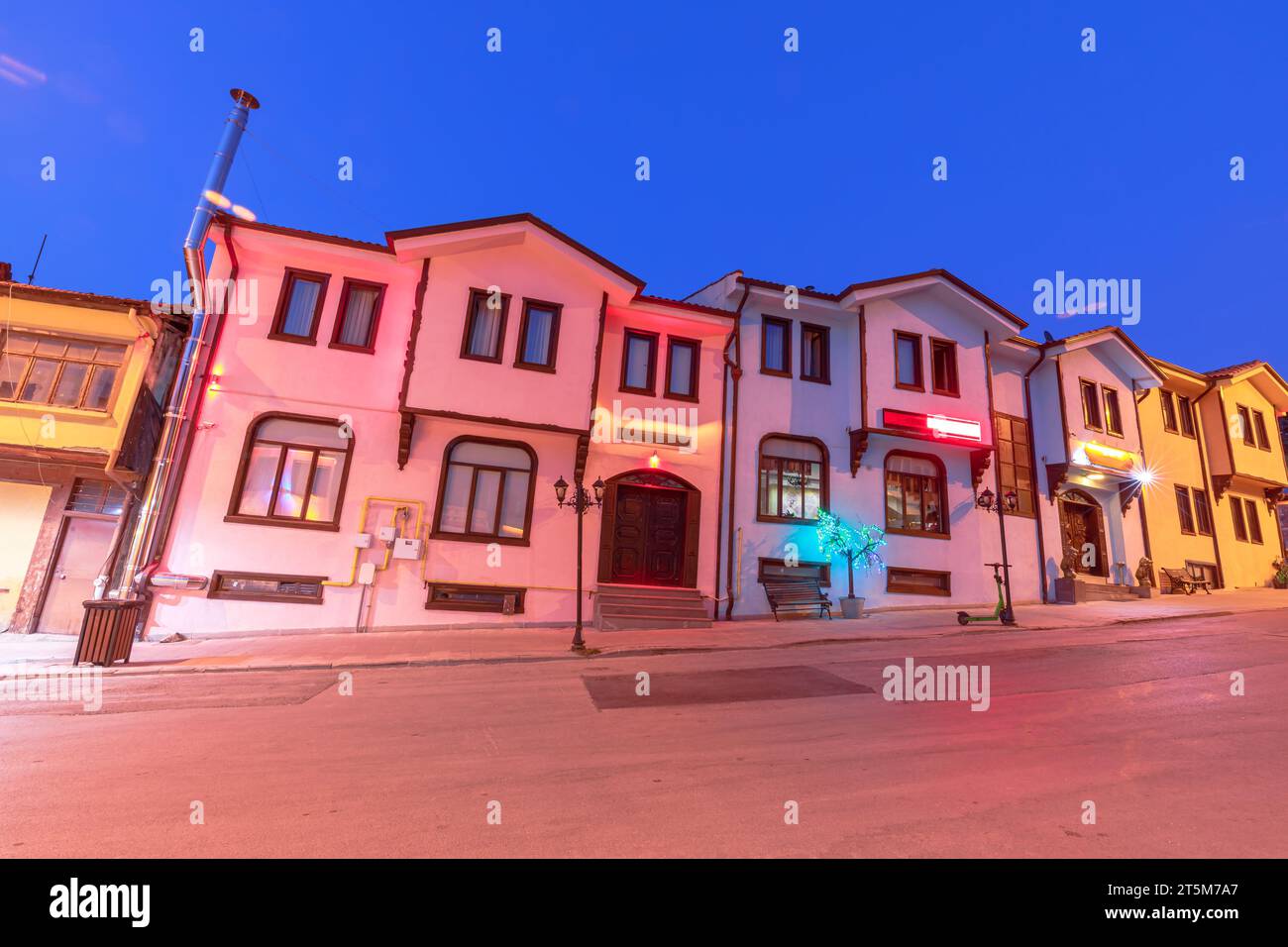 As night falls upon Eskisehir city, the ancient Odunpazari quarter with its architectural wonders adding a touch of timeless elegance to Turkey's Stock Photo