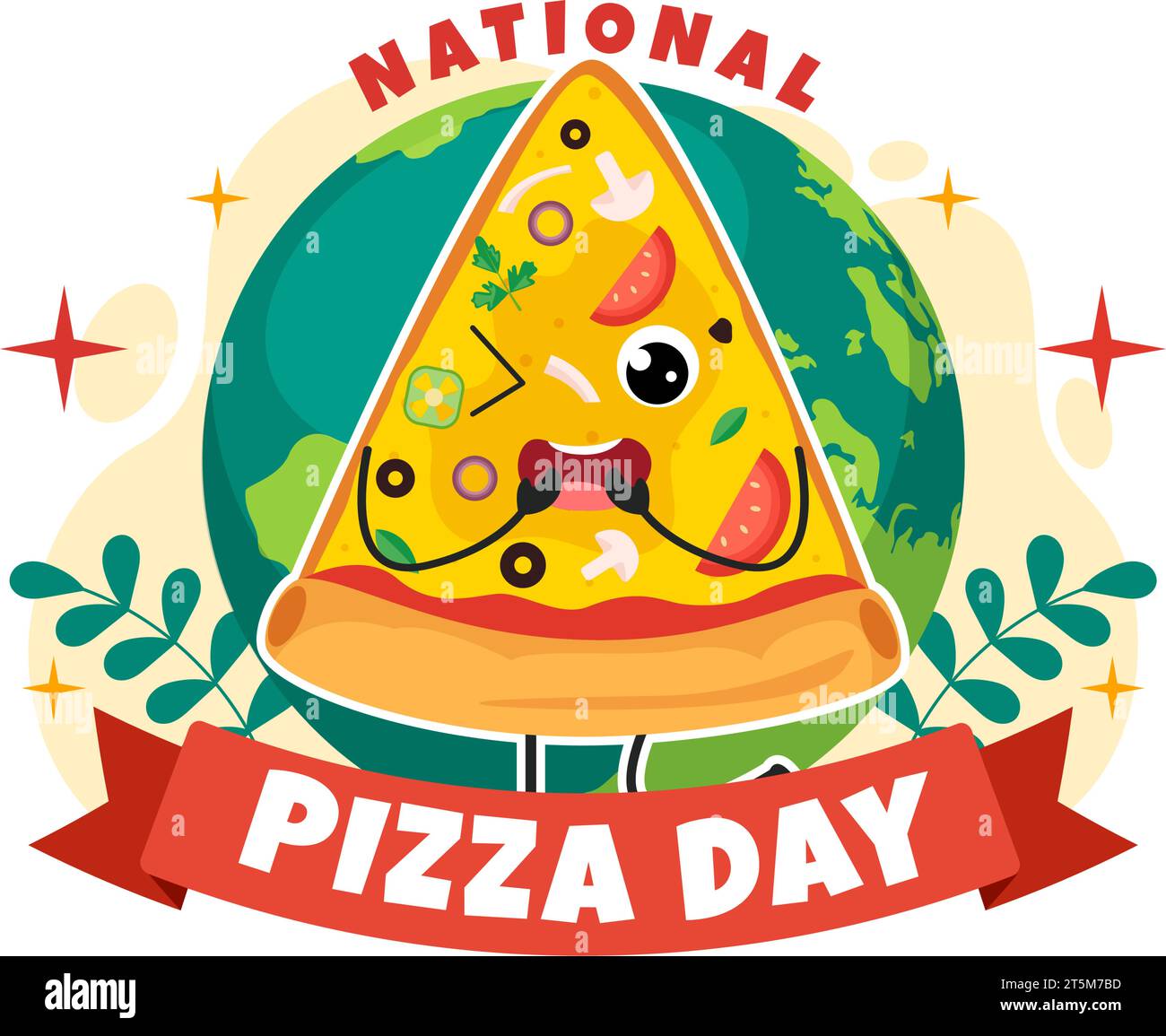 National Pizza Day Vector Illustration on February 9 with Various Toppings on Each Slice for