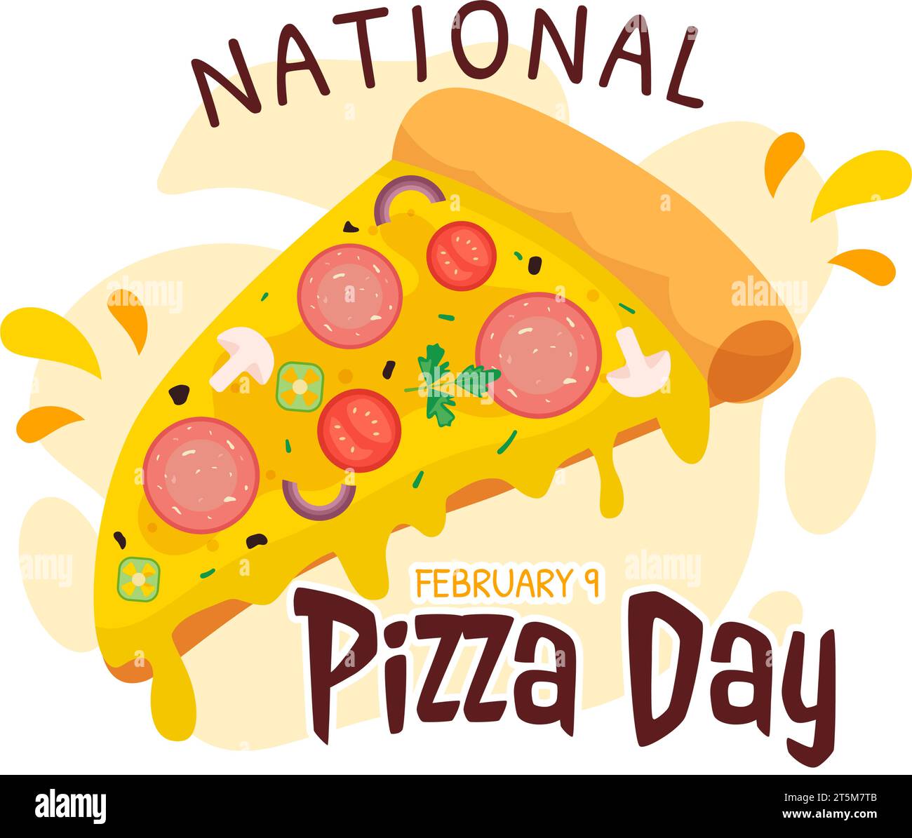 National Pizza Day Vector Illustration on February 9 with Various Toppings on Each Slice for
