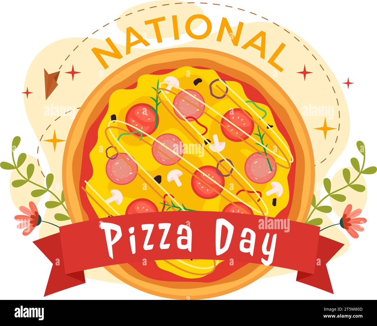 National Pizza Day Vector Illustration on February 9 with Various Toppings on Each Slice for