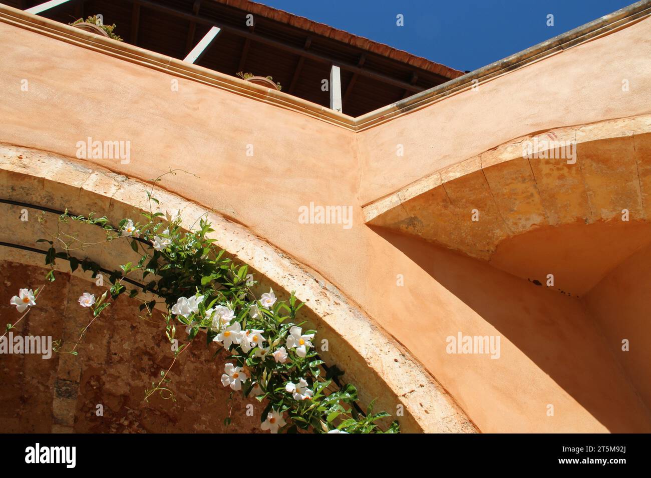 commons in an orthodox monastery (agia triada) in crete in greece Stock Photo