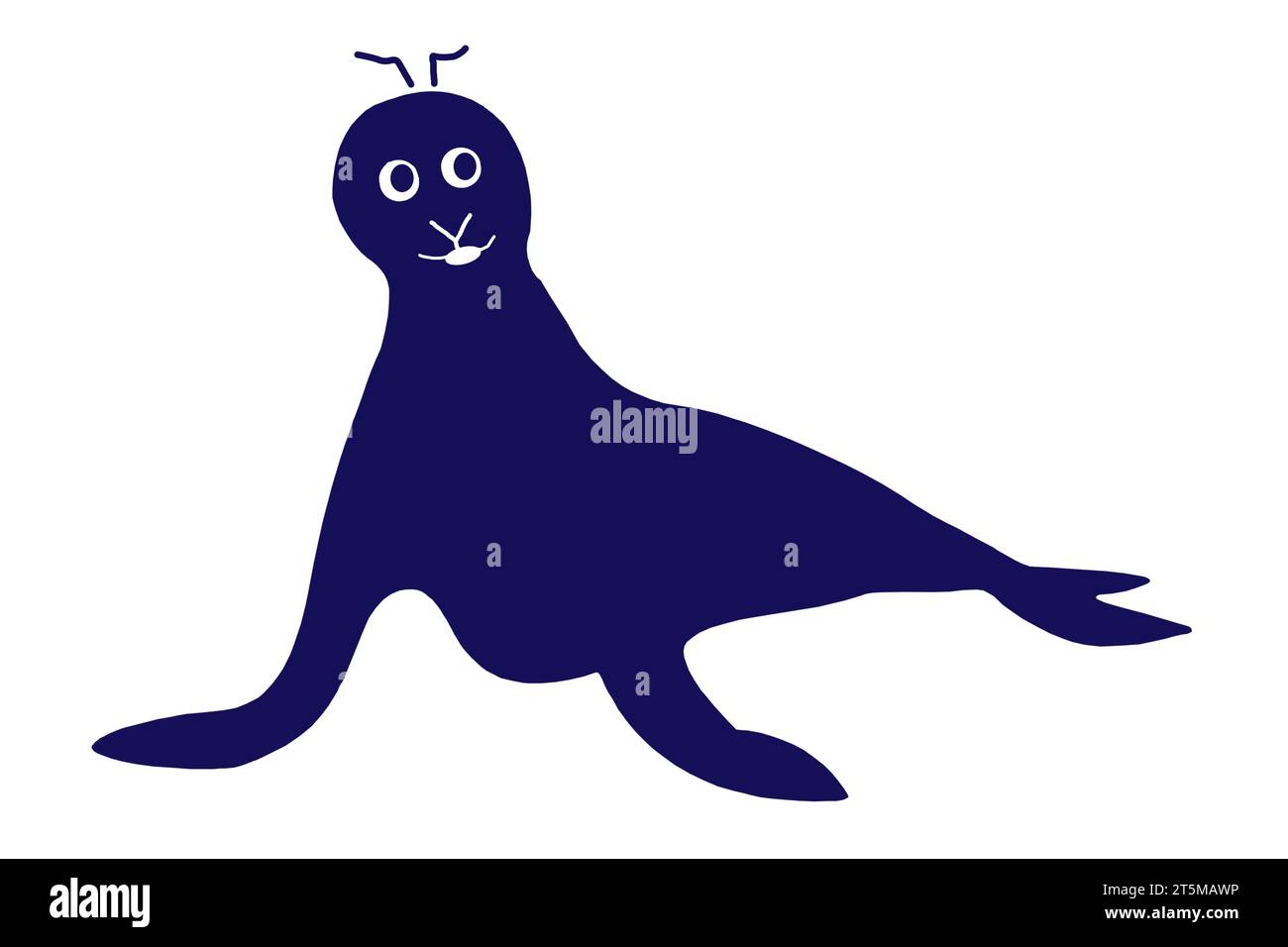 Cute seal or sea lions illustration isolated on a white background. Clipping path. Blue silhouette of fur seal. Seals are marine mammals. Cartoon. Stock Photo