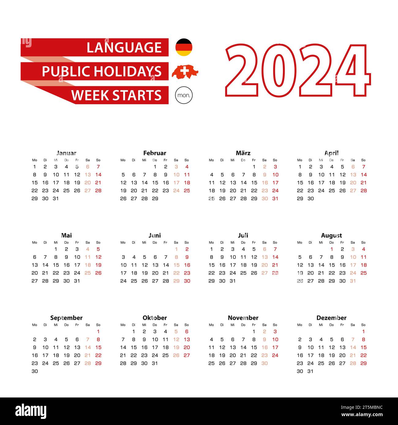 Calendar 2024 in Germany language with public holidays the country of
