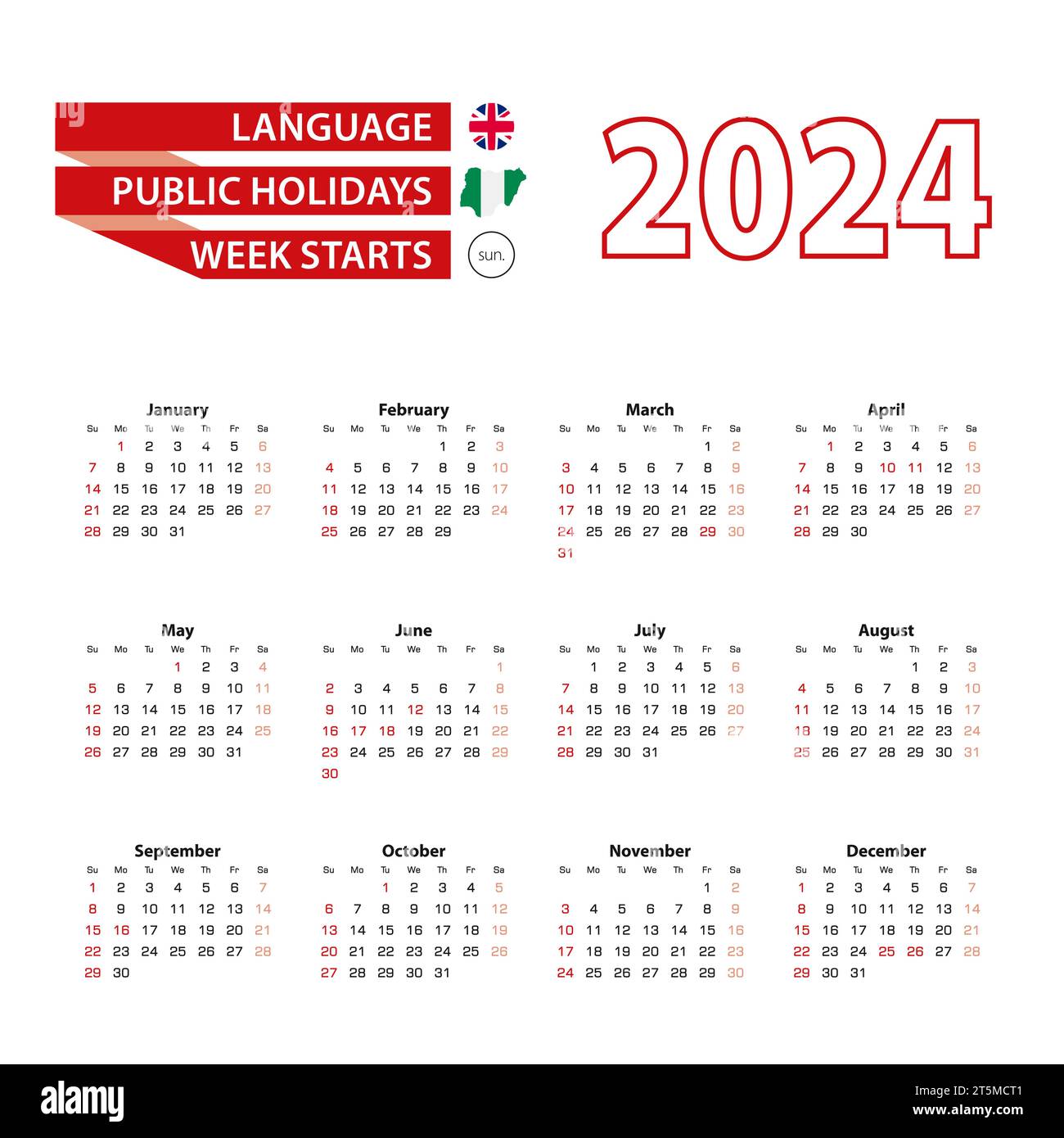 Calendar 2025 in English language with public holidays the country of