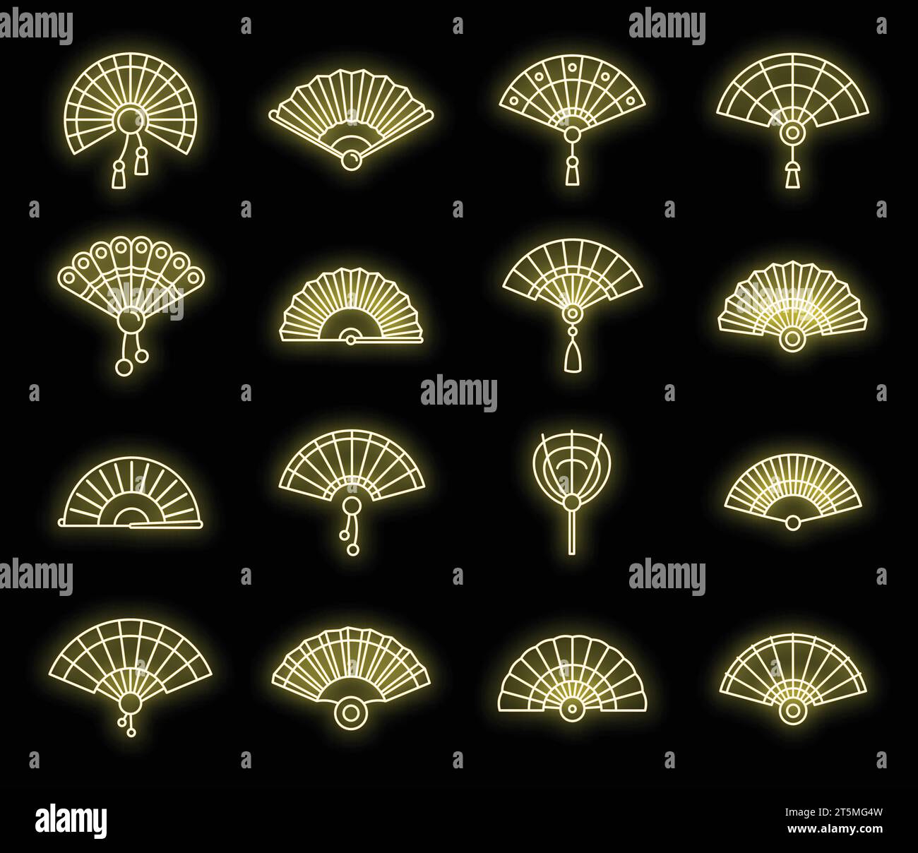 Paper handheld fan icons set. Outline set of paper handheld fan vector
