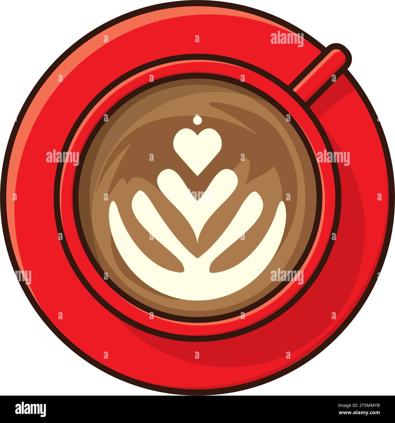 Red cup of coffee with froth art top view isolated vector illustration