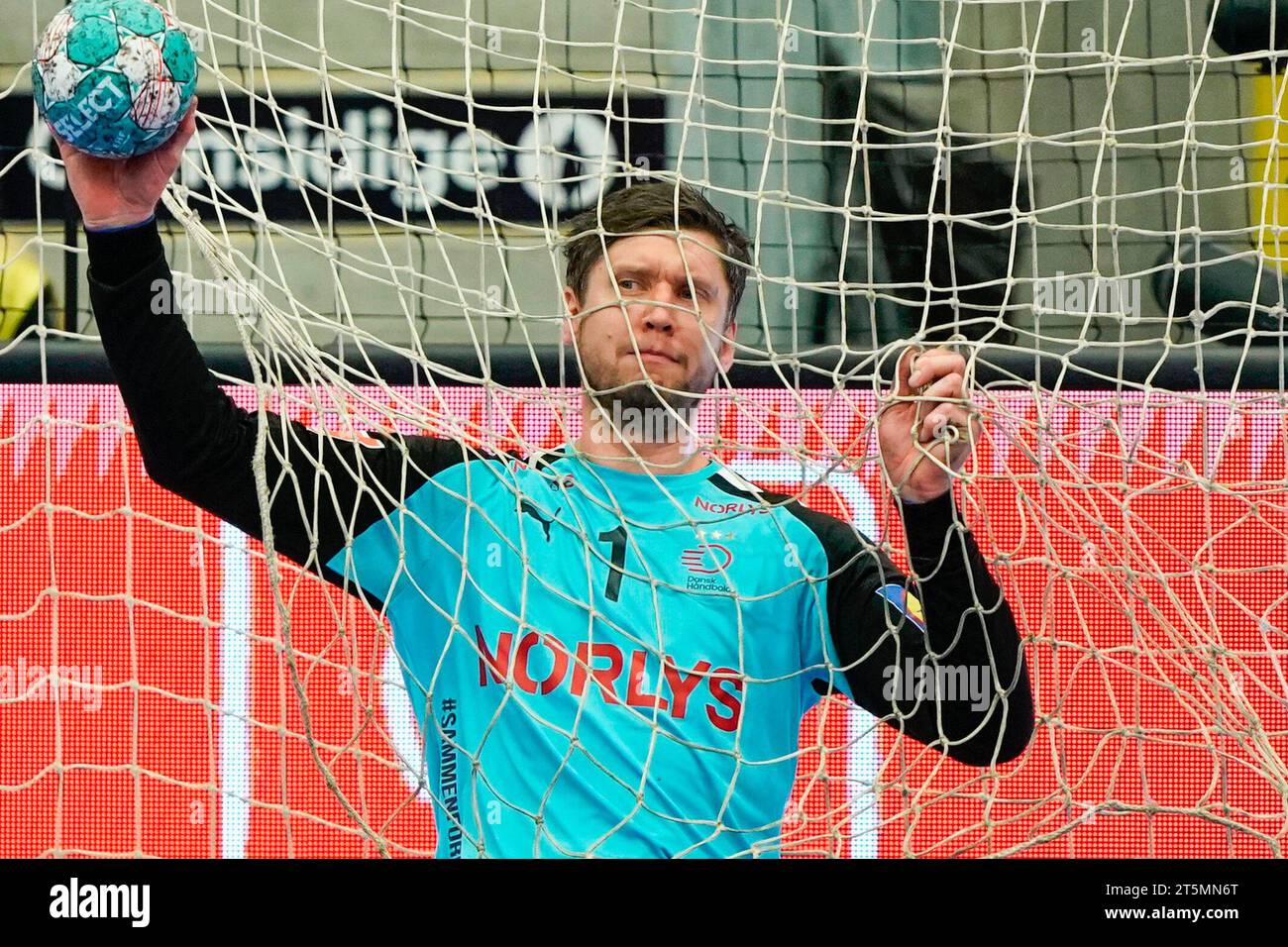 Sotra 20231104.Denmark's Niklas Landin Jacobsen during the handball match in the Golden League Gjensidige Cup between Denmark and Spain in Sotra Arena. Photo: Stian Lysberg Solum / NTB Stock Photo