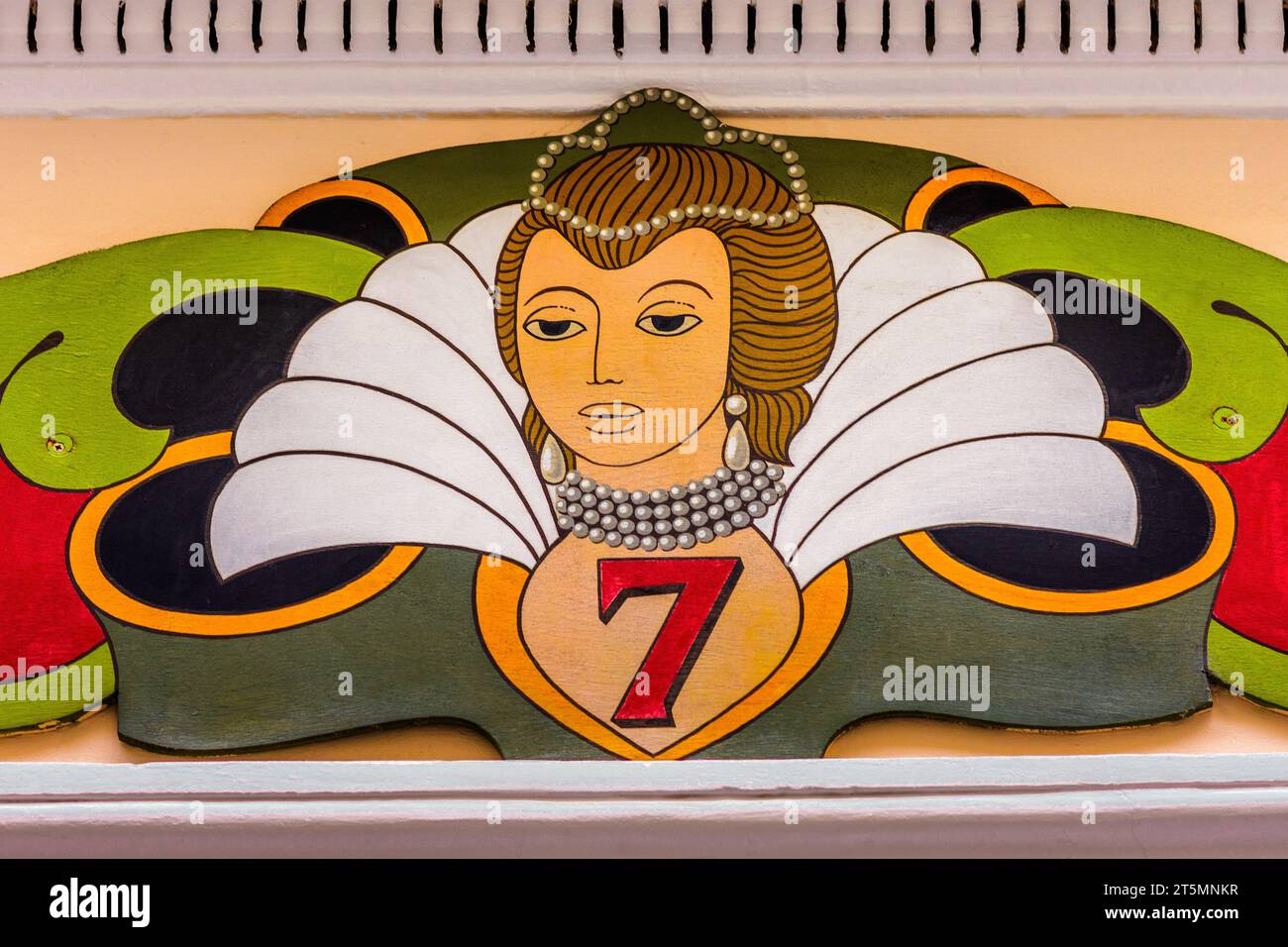 Painted signboard with number 7 above the entrance to the Hotel de Nesle, Paris 6, France. Stock Photo