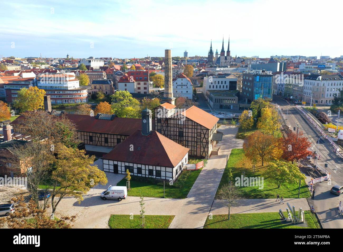 29 June 2023, Saxony-Anhalt, Halle (Saale): View of the renovated South  Boiling Hall (l) of the Salt Museum. After three and a half years of  reconstruction and renovation, the Technical Halloren- und