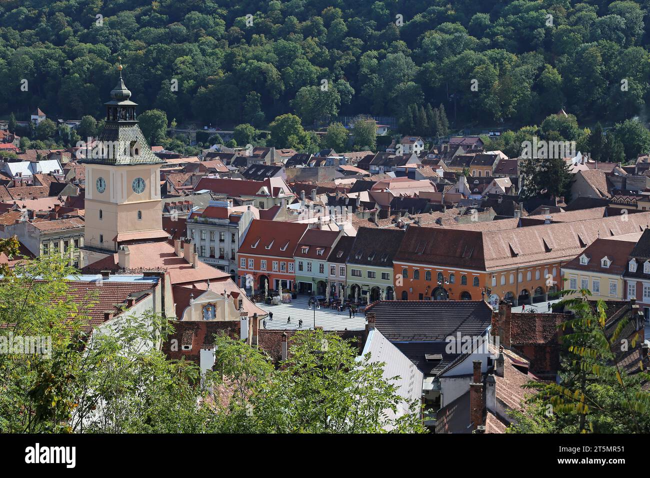 View over Old Town from walls, Braşov, Braşov County, Transylvania, Romania, Europe Stock Photo