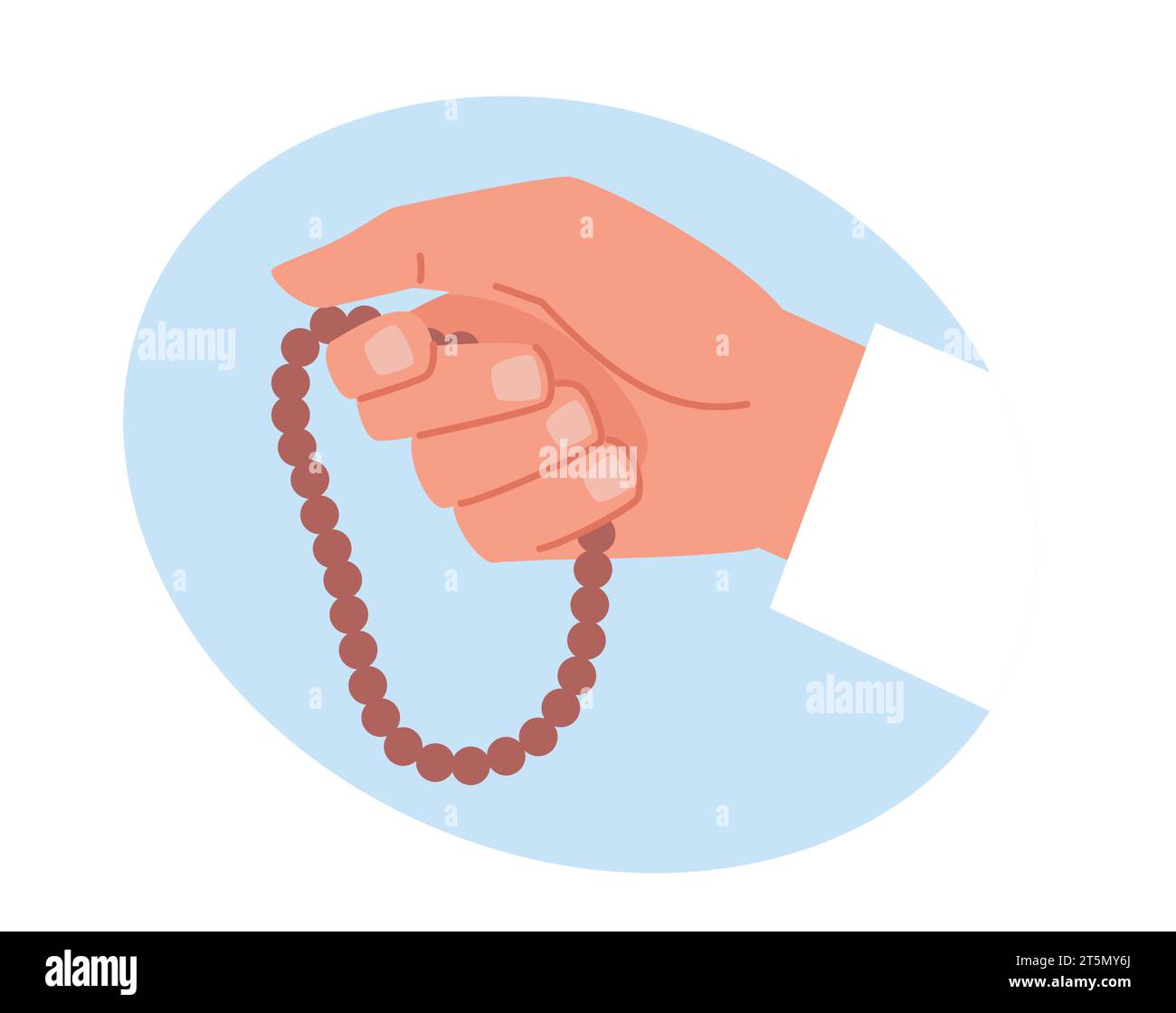 Hand holding Muslim wooden Holy rosary or buddhist mala, praying people